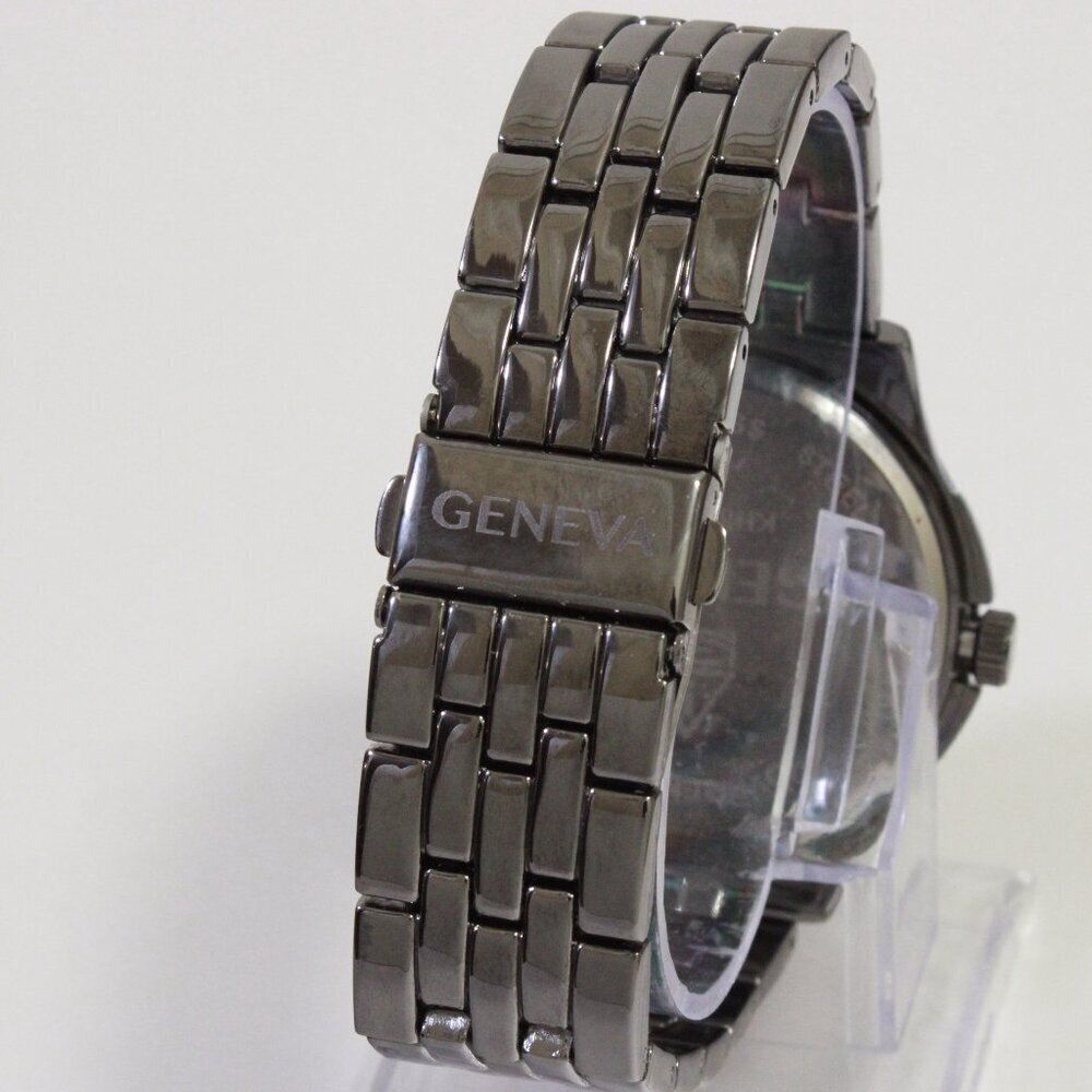 Geneva Men's Casual Quartz Watch Raised Indices GunMetal Finish 42mm - Picture 11 of 14